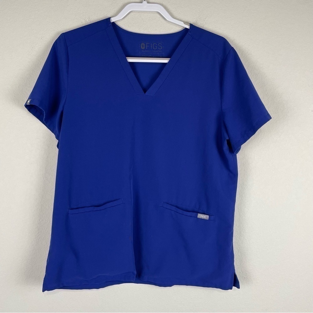 Figs Blue Casma Three Pocket Short Sleeve Scrub Medical Top Size Large